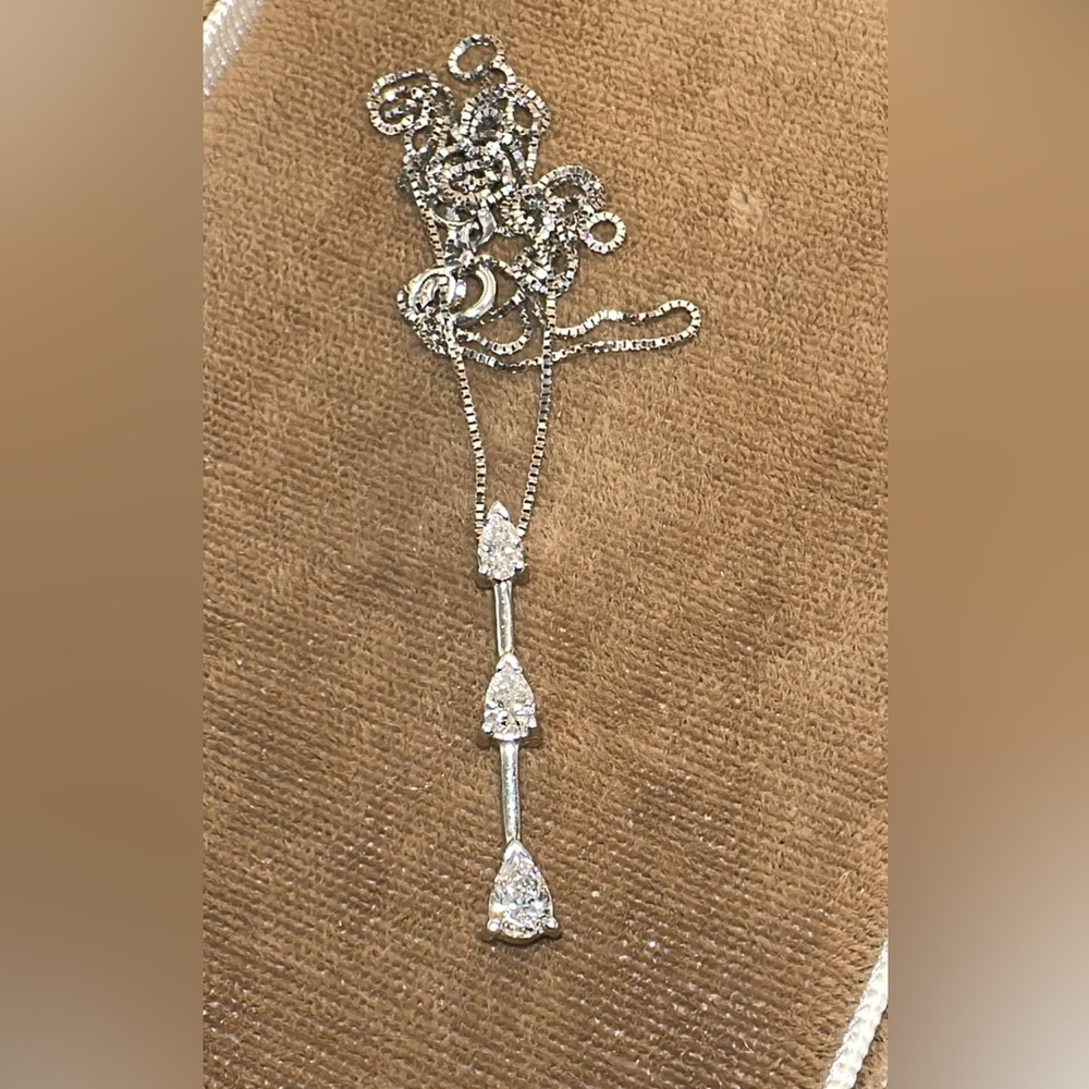 Solid Stamped 14K White Gold Natural Pearl Cut Diamond Trio Necklace 1/2CTW